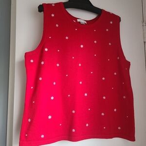Christopher & Bank Casual Trendy Knit Red/White Snowfalls Sleeveless Top Size L